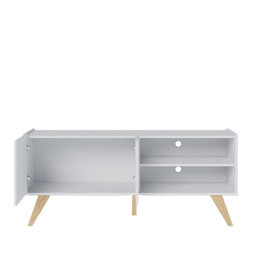 Mueble de TV Moderno - Estilo Escandinavo Blanco con Patas de Madera - 136x59x36cm - Buyqualia