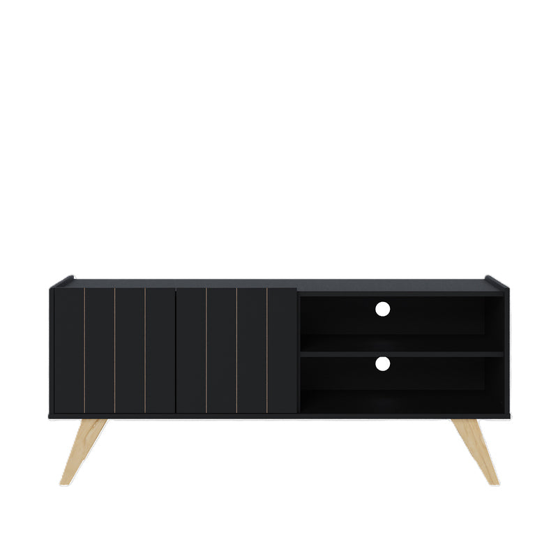 Mueble de TV Moderno - Estilo Escandinavo Blanco con Patas de Madera - 136x59x36cm - Buyqualia
