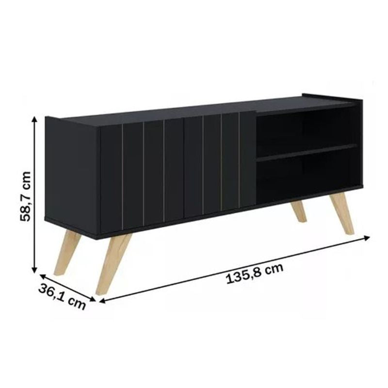 Mueble de TV Moderno - Estilo Escandinavo Blanco con Patas de Madera - 136x59x36cm - Buyqualia