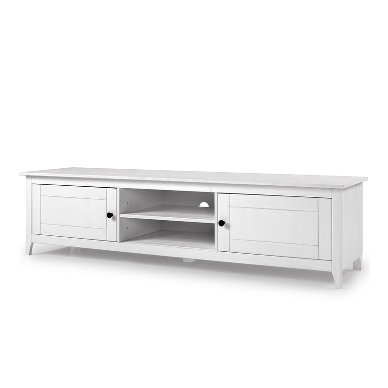 Buyqualia Mesa TV OSMA, 2 Puertas 2 Huecos, 45x180x35, Blanco Abierto (Grande)