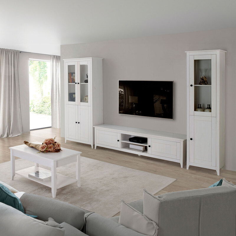 Buyqualia Mesa TV OSMA, 2 Puertas 2 Huecos, 45x180x35, Blanco Abierto (Grande)