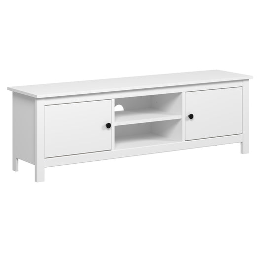 Mueble TV Blanco con 2 Puertas y Estantes Centrales Estilo Moderno