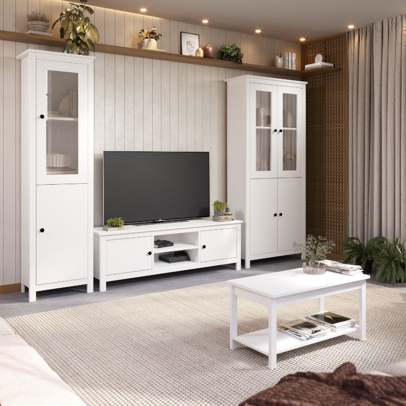 Mueble TV Blanco con 2 Puertas y Estantes Centrales Estilo Moderno