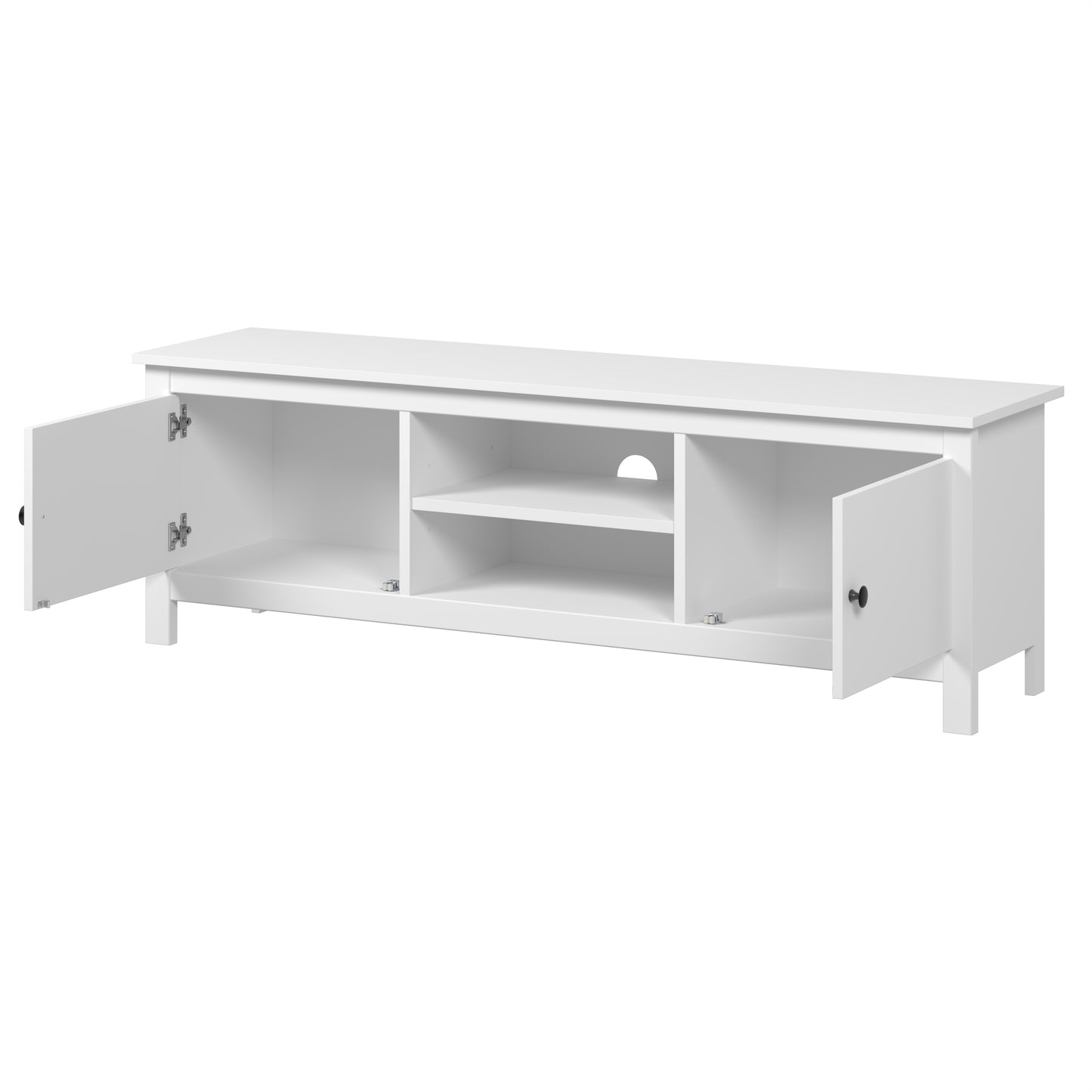Mueble TV Blanco con 2 Puertas y Estantes Centrales Estilo Moderno
