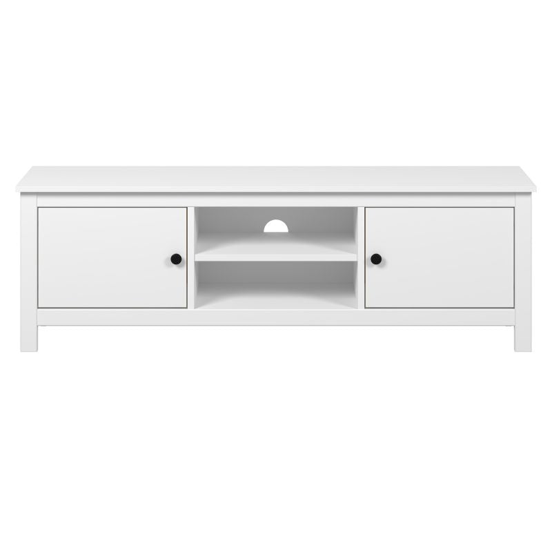 Mueble TV Blanco con 2 Puertas y Estantes Centrales Estilo Moderno