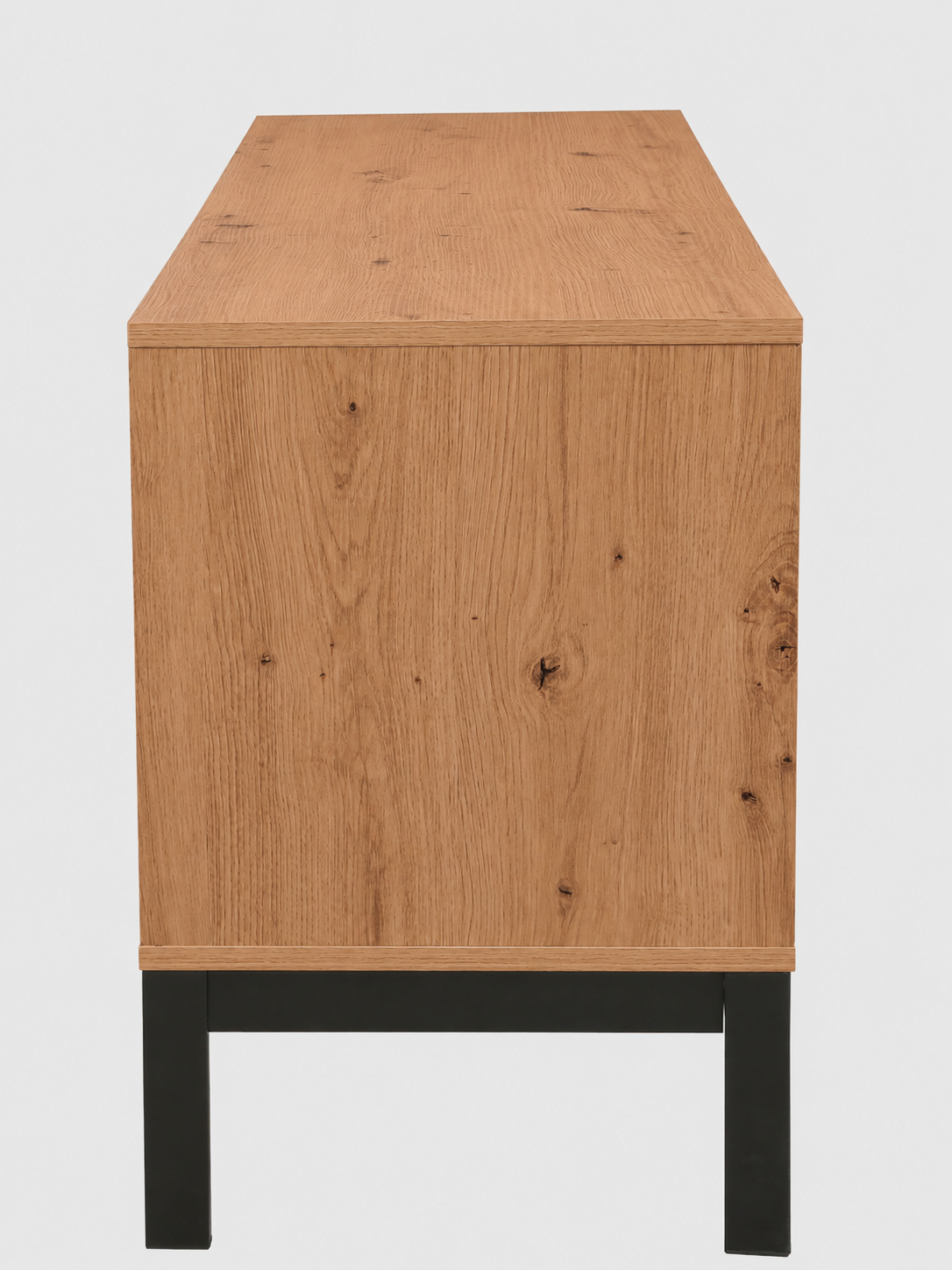 Mesa de TV de estilo industrial en acabado roble ares y negro con 2 puertas y estantes abierto