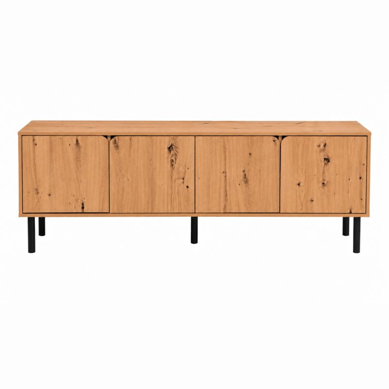 Mesa de TV de estilo moderno en acabado roble con 4 puertas y patas negras