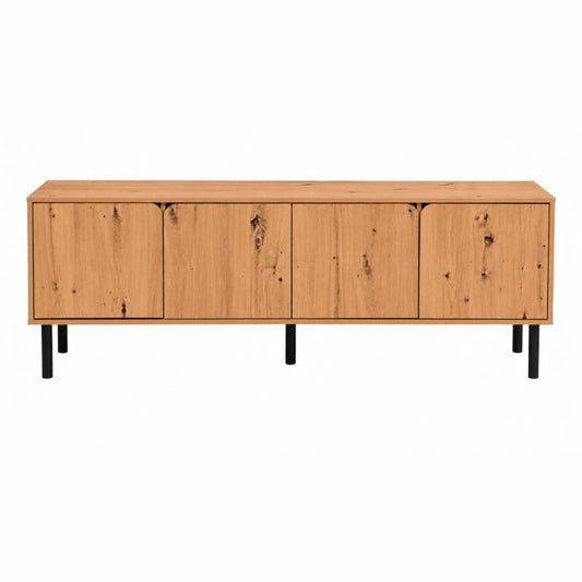 Mesa de TV de estilo moderno en acabado roble con 4 puertas y patas negras