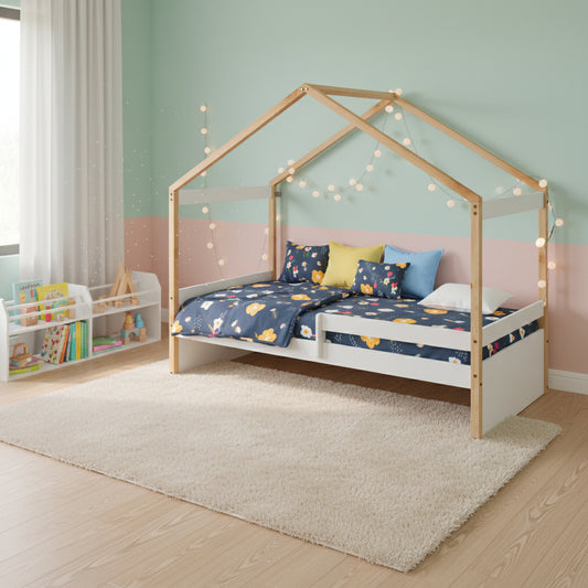 Cama Nido Infantil Estilo Casita – Estructura de Madera 150x195x97 cm – Diseño Lúdico y Funcional para Niños - Buyqualia