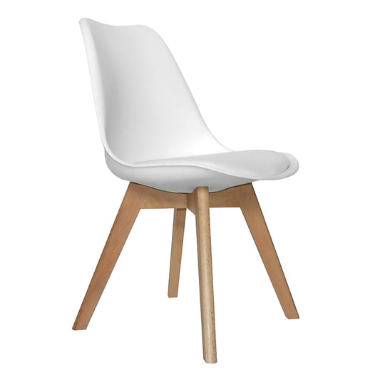 Juego de 4 sillas de Comedor Estilo Nórdico – Asiento Blanco con Cojín y Patas de Madera en Roble - Buyqualia