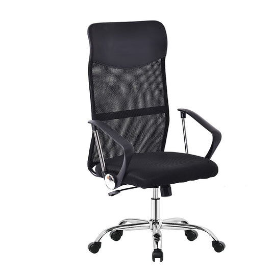 Silla de oficina negra con respaldo alto de malla y patas metálicas – Ergonómica y transpirable, 115x60x63 cm - Buyqualia
