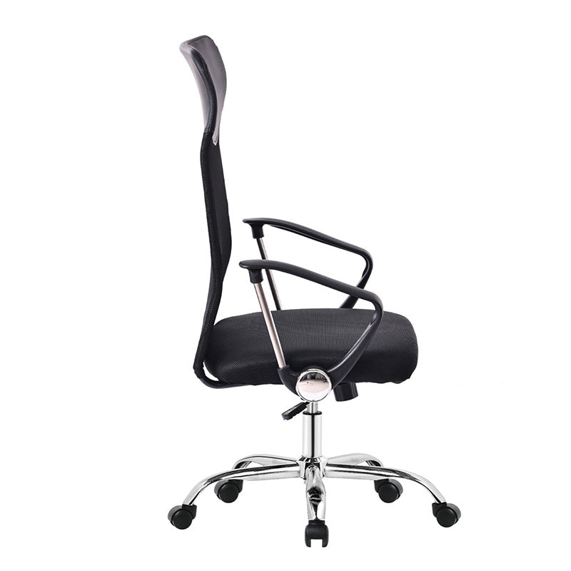 Silla de oficina negra con respaldo alto de malla y patas metálicas – Ergonómica y transpirable, 115x60x63 cm - Buyqualia
