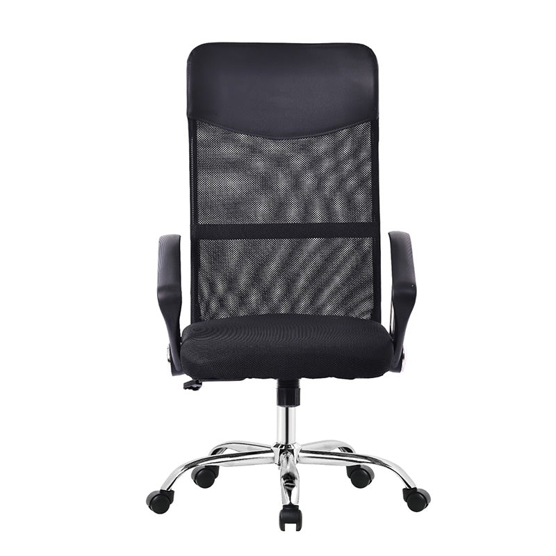 Silla de oficina negra con respaldo alto de malla y patas metálicas – Ergonómica y transpirable, 115x60x63 cm - Buyqualia