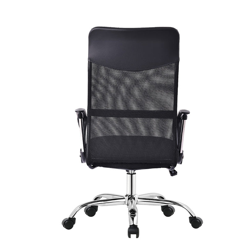 Silla de oficina negra con respaldo alto de malla y patas metálicas – Ergonómica y transpirable, 115x60x63 cm - Buyqualia