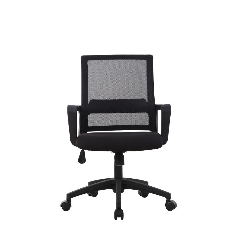Silla de Oficina Negra 102x46x50 cm | Respaldo de Malla, Reposabrazos y Ruedas Metálicas con Recubrimiento Plástico | Ergonómica y Moderna - Buyqualia