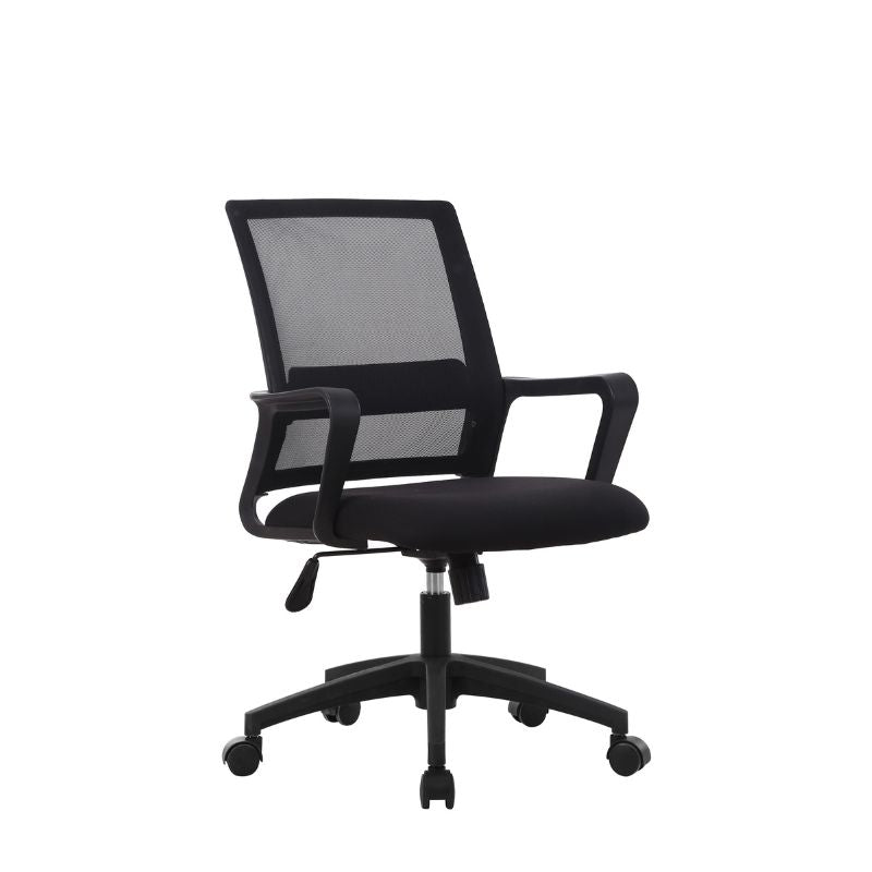 Silla de Oficina Negra 102x46x50 cm | Respaldo de Malla, Reposabrazos y Ruedas Metálicas con Recubrimiento Plástico | Ergonómica y Moderna - Buyqualia