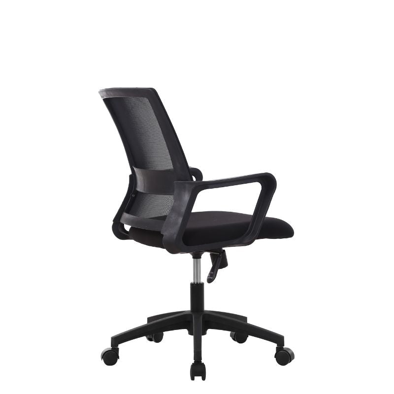 Silla de Oficina Negra 102x46x50 cm | Respaldo de Malla, Reposabrazos y Ruedas Metálicas con Recubrimiento Plástico | Ergonómica y Moderna - Buyqualia