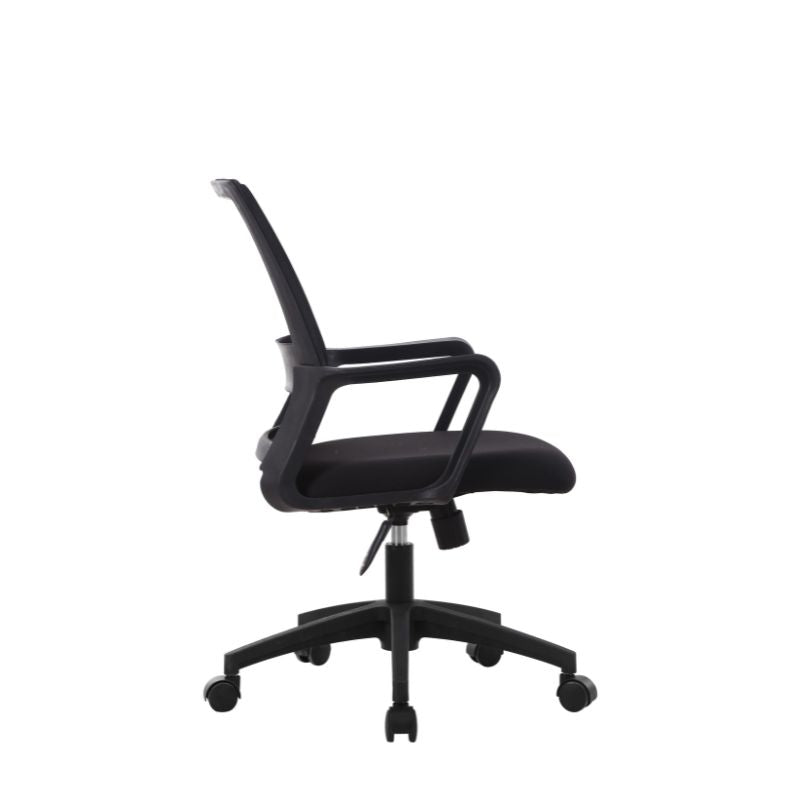 Silla de Oficina Negra 102x46x50 cm | Respaldo de Malla, Reposabrazos y Ruedas Metálicas con Recubrimiento Plástico | Ergonómica y Moderna - Buyqualia