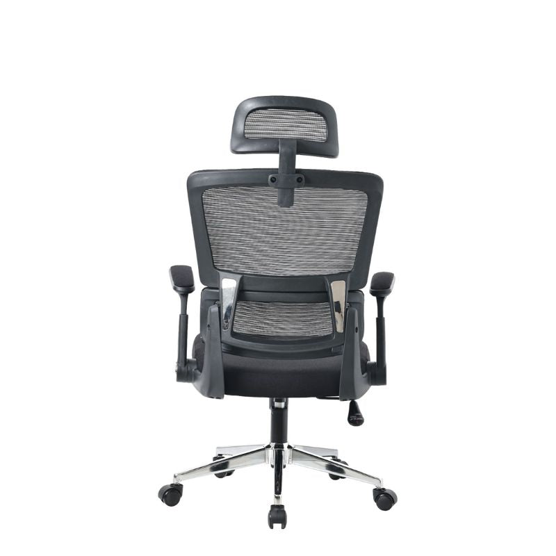 Silla de Oficina Ergonómica Negra – Respaldo alto con cojín cervical, patas metálicas con ruedas - 87x44x54 cm - Buyqualia