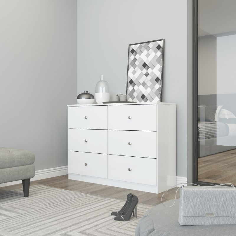 Cómoda Blanca 110x80x36 cm con 6 Cajones – Cómoda de Dormitorio Moderna y Funcional