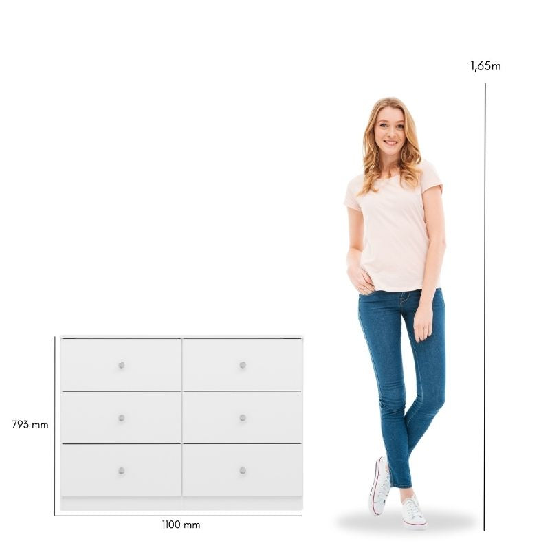 Cómoda blanca de 6 cajones