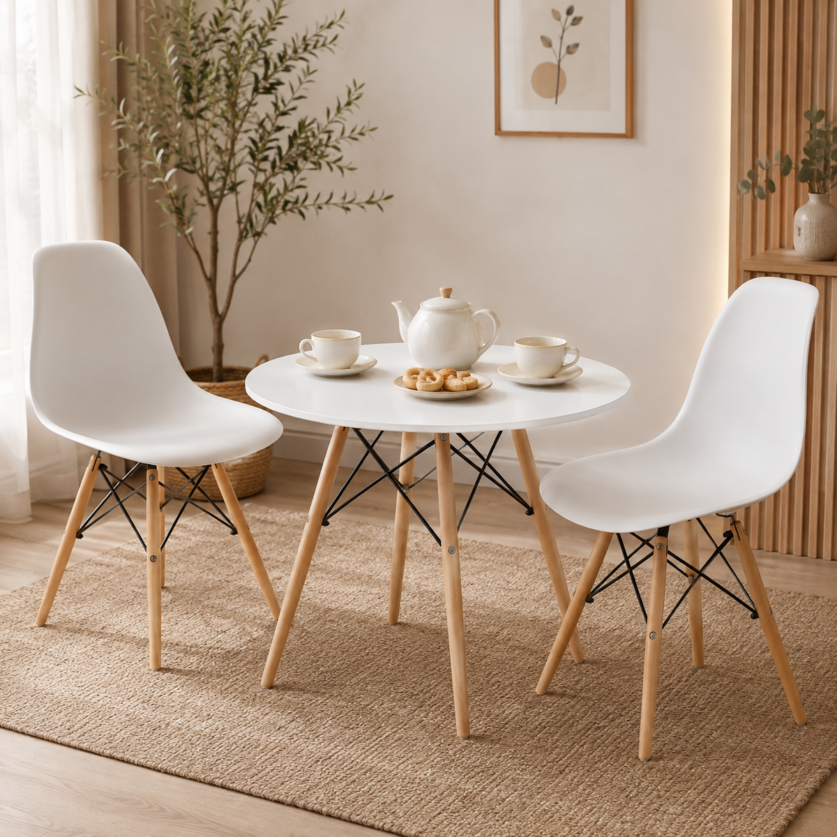 Juego de 4 sillas de poliuretano estilo escandinavo con patas en color madera Diseño escandinavo moderno y cómodo