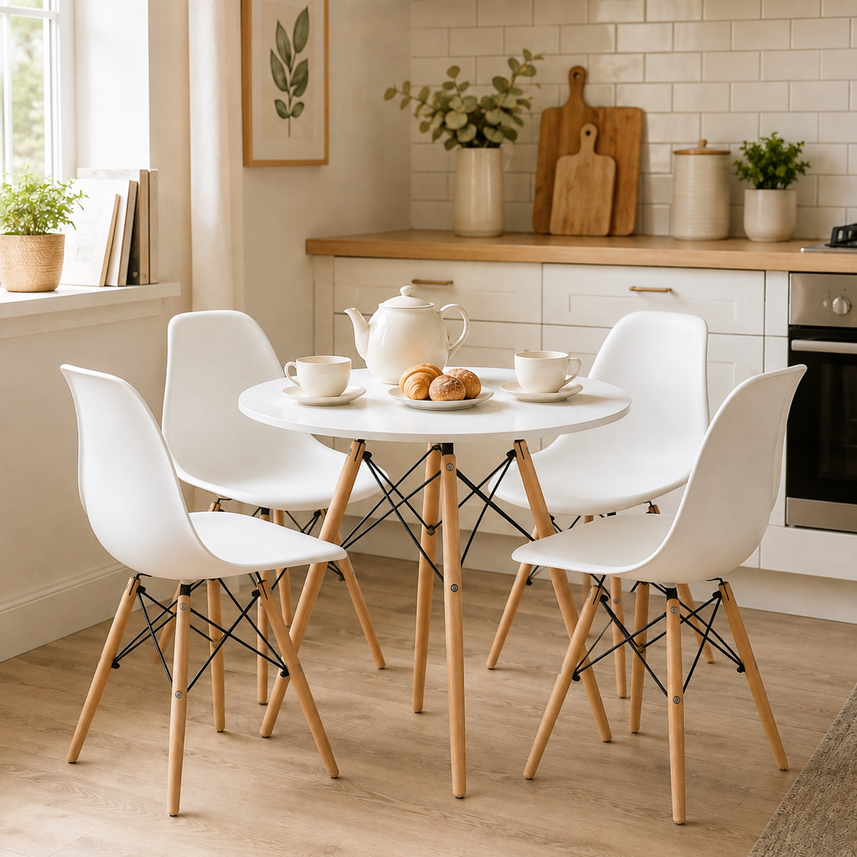 Juego de 4 sillas de poliuretano estilo escandinavo con patas en color madera Diseño escandinavo moderno y cómodo