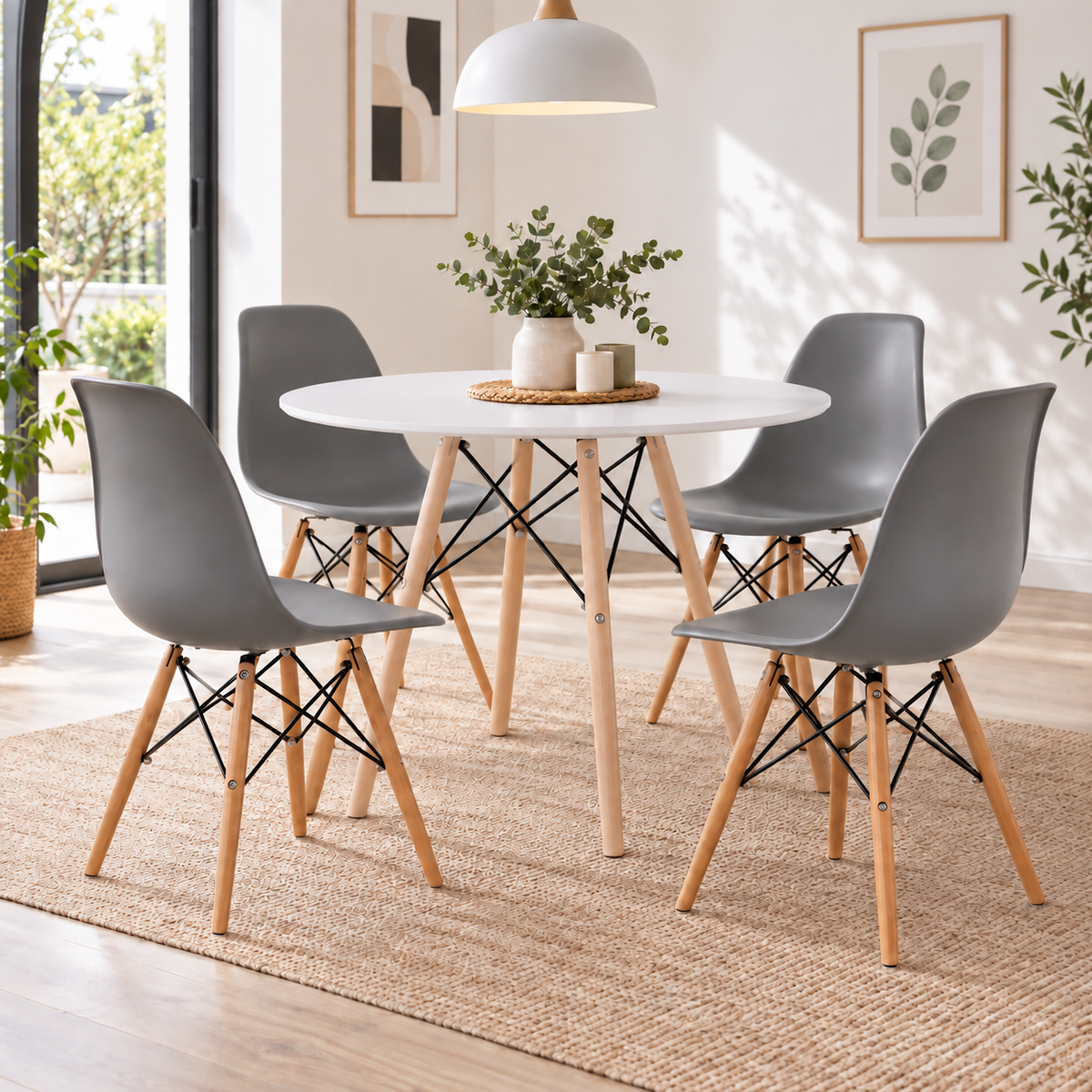 Juego de 4 sillas de poliuretano estilo escandinavo con patas en color madera Diseño escandinavo moderno y cómodo