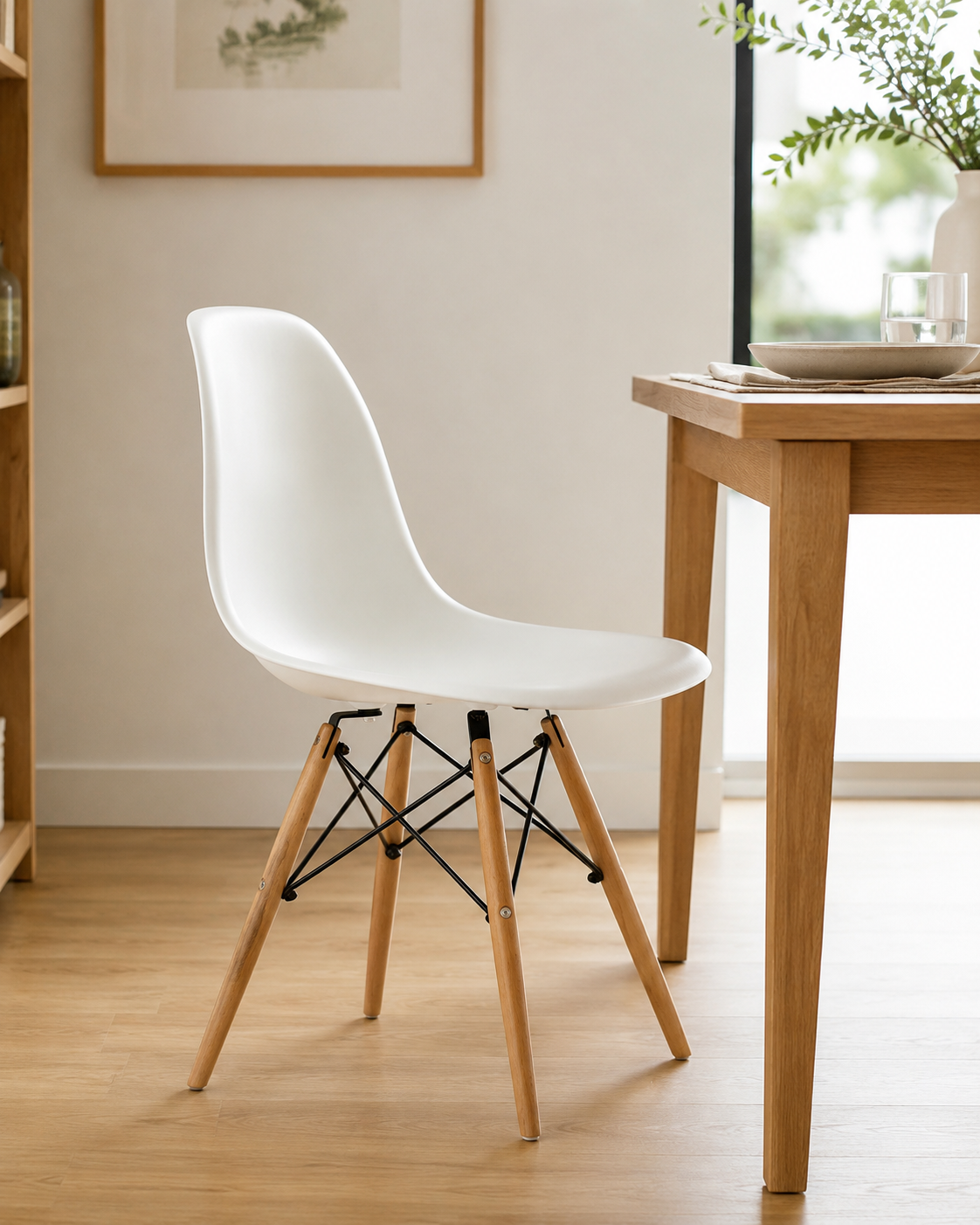 Silla de poliuretano estilo escandinavo con patas en color madera – Diseño escandinavo moderno y cómodo - 80x47x43cm  - Buyqualia
