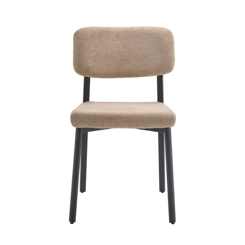 Pack de 4 sillas de comedor tapizadas en visón con respaldo acolchado y patas negras
