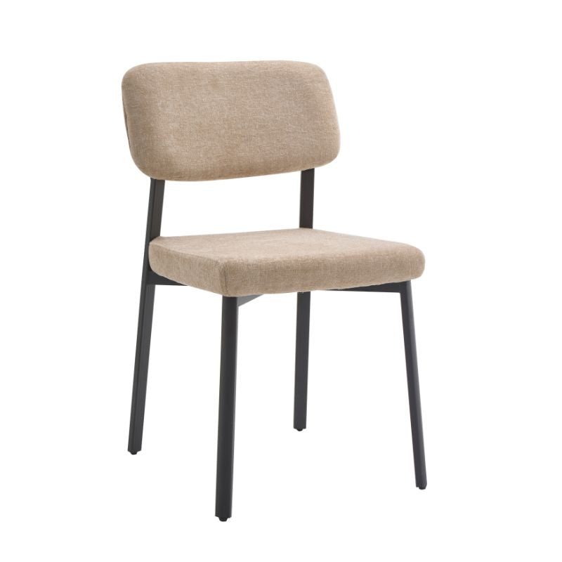 Pack de 4 sillas de comedor tapizadas en visón con respaldo acolchado y patas negras