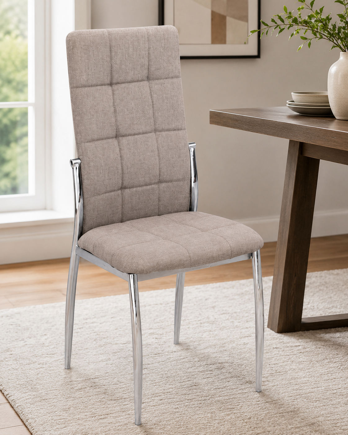 Pack de 4 sillas de comedor grises con patas metálicas – Asiento de tela con diseño de cuadros, estilo moderno, 44x46x10 cm - Buyqualia