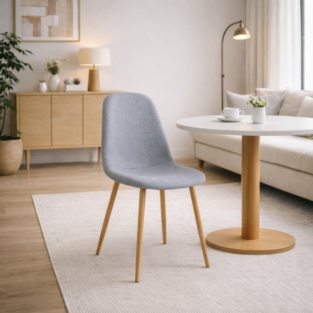 Silla de Comedor Estilo Escandinavo – Asiento Acolchado en Tela Gris y Patas en Color Natural, 86x49x43 cm - Buyqualia