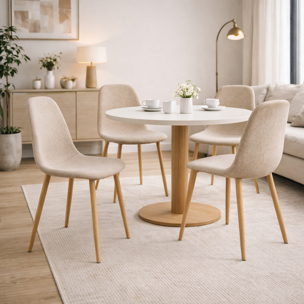 Juego de 4 Sillas tapizadas de estilo nórdico con patas de madera y diseño ergonómico