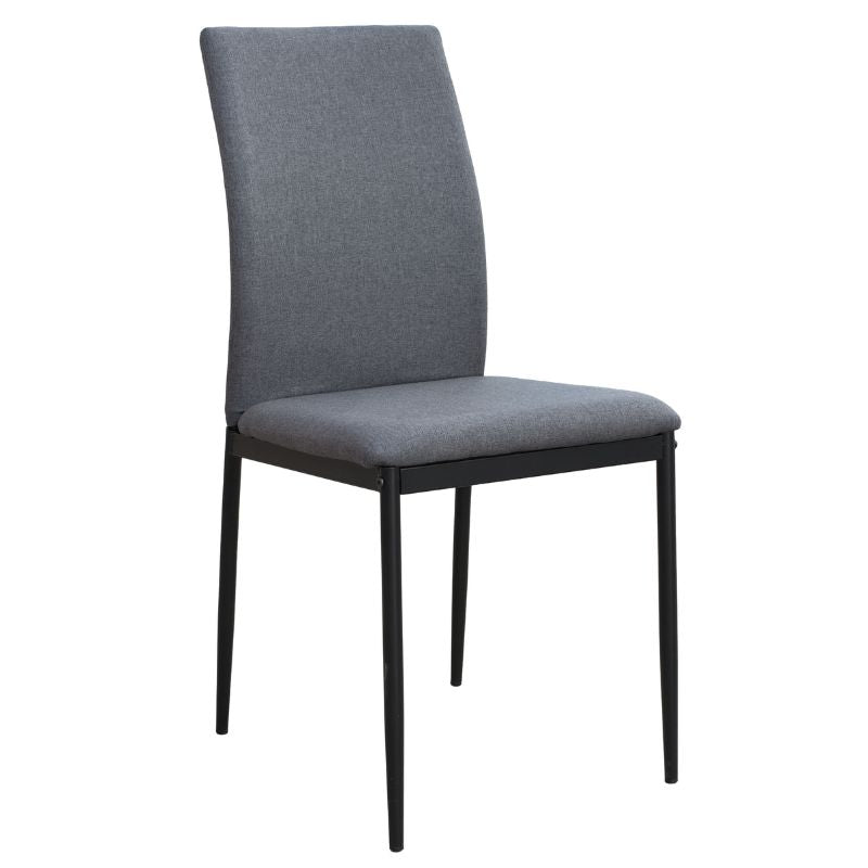 Juego de 2 sillas tapizadas de comedor con estructura metálica y respaldo alto