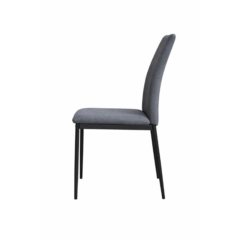 Juego de 2 sillas tapizadas de comedor con estructura metálica y respaldo alto