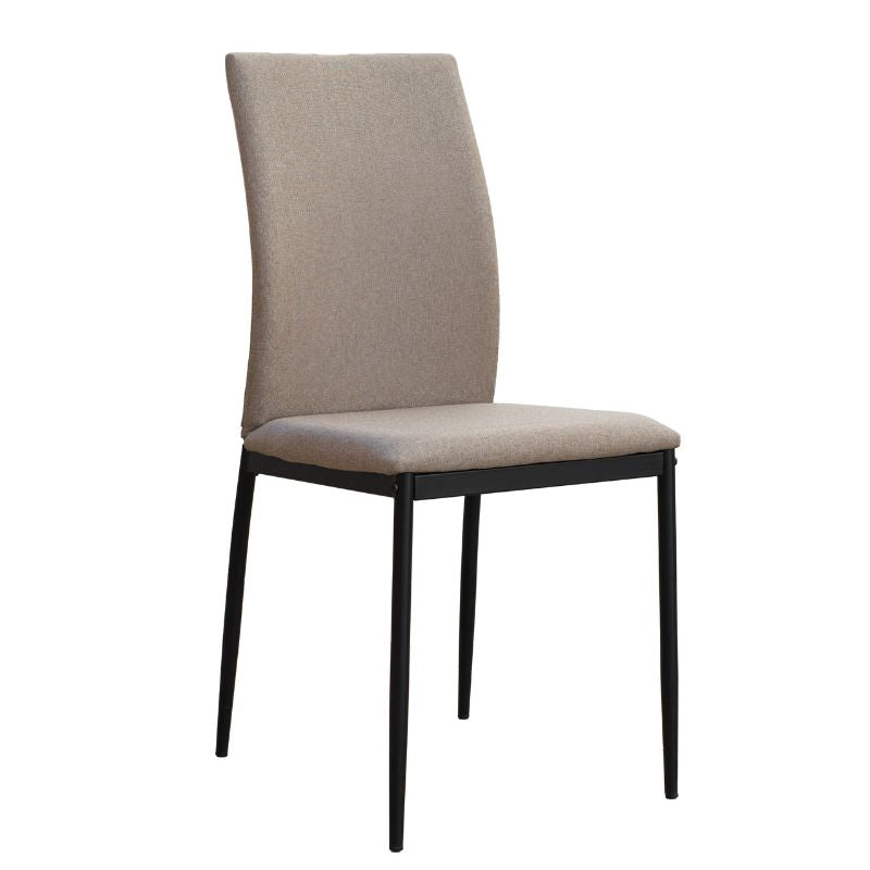 Juego de 2 sillas tapizadas de comedor con estructura metálica y respaldo alto