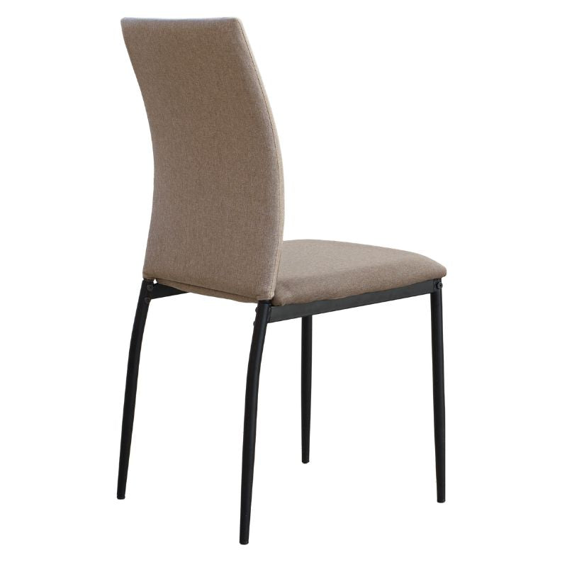 Juego de 2 sillas tapizadas de comedor con estructura metálica y respaldo alto