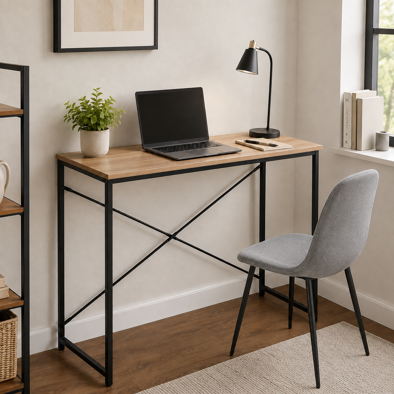 Juego de 4 sillas de Comedor Estilo Escandinavo – Asiento Acolchado en Tela Gris y Patas en Color Negro, 86x49x43 cm - Buyqualia