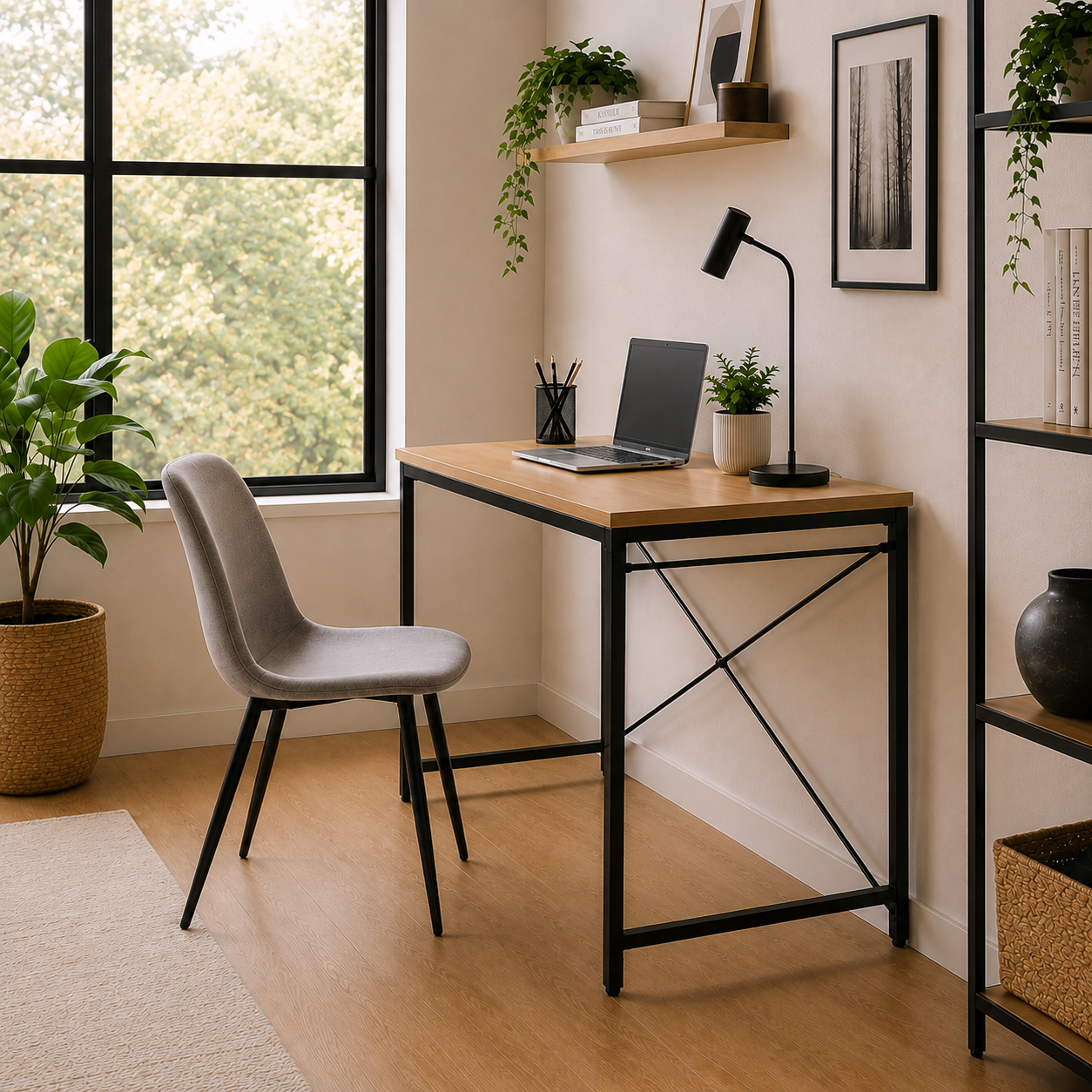 Juego de 4 sillas de Comedor Estilo Escandinavo – Asiento Acolchado en Tela Gris y Patas en Color Negro, 86x49x43 cm - Buyqualia