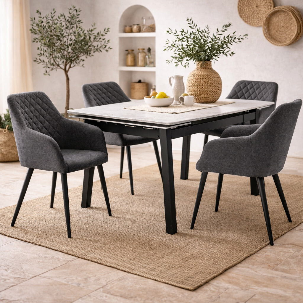 Juego de 2 Sillas de comedor tapizada con brazos, respaldo envolvente y capitonado