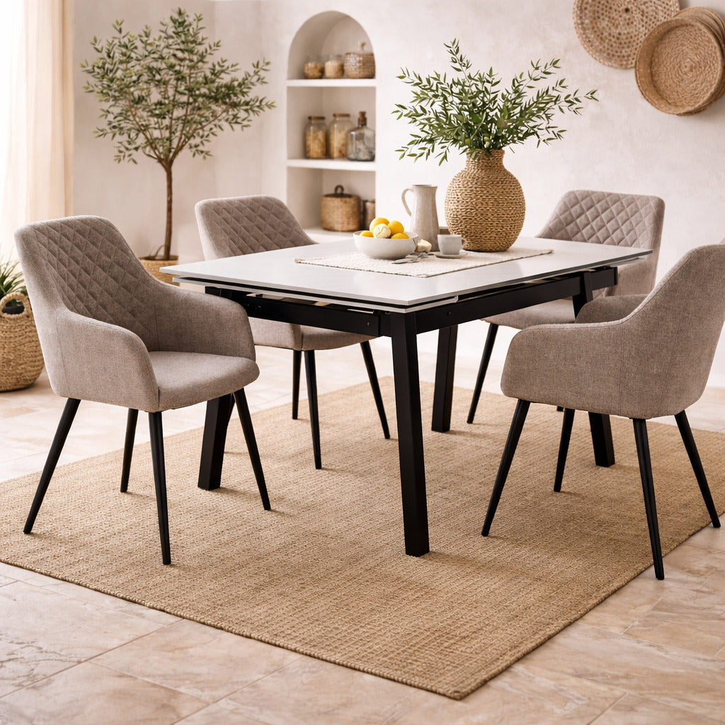 Juego de 2 Sillas de comedor tapizada con brazos, respaldo envolvente y capitonado