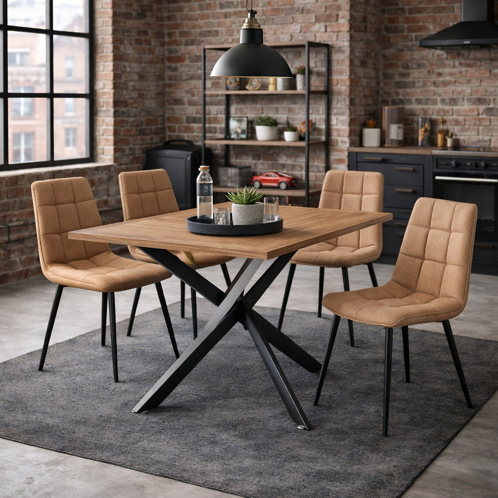 Juego de 4 Sillas de comedor tapizada con costuras acolchadas - Diseño Elegante