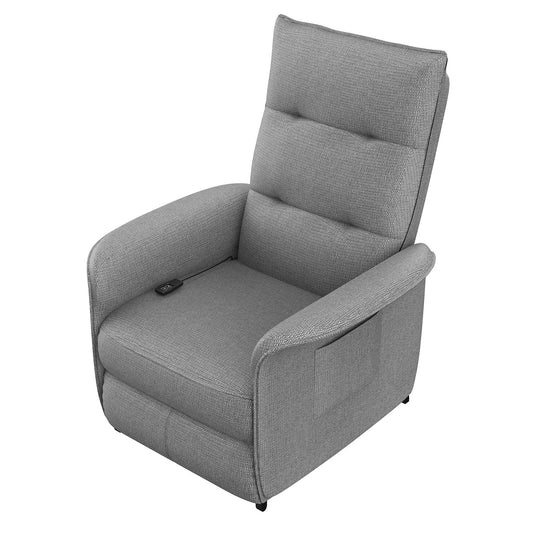 Sillón relax eléctrico tapizado en tela gris – Reclinable con mando, diseño cómodo y moderno, 102x80x71 cm  - Buyqualia