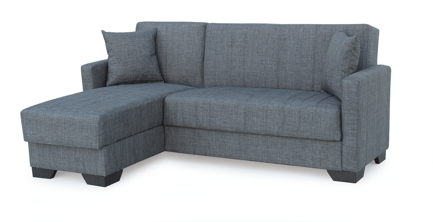 Sofá Cama Chaise Longue Clic Clac con Almacenamiento – Tapizado en Tela Gris – 3 Plazas Convertible – 215x84x60/170 cm – Estilo Moderno y Funcional - Buyqualia