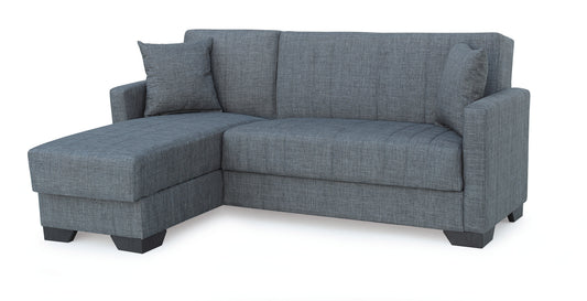 Sofá Cama Chaise Longue Clic Clac con Almacenamiento – Tapizado en Tela Gris – 3 Plazas Convertible – 215x84x60/170 cm – Estilo Moderno y Funcional - Buyqualia