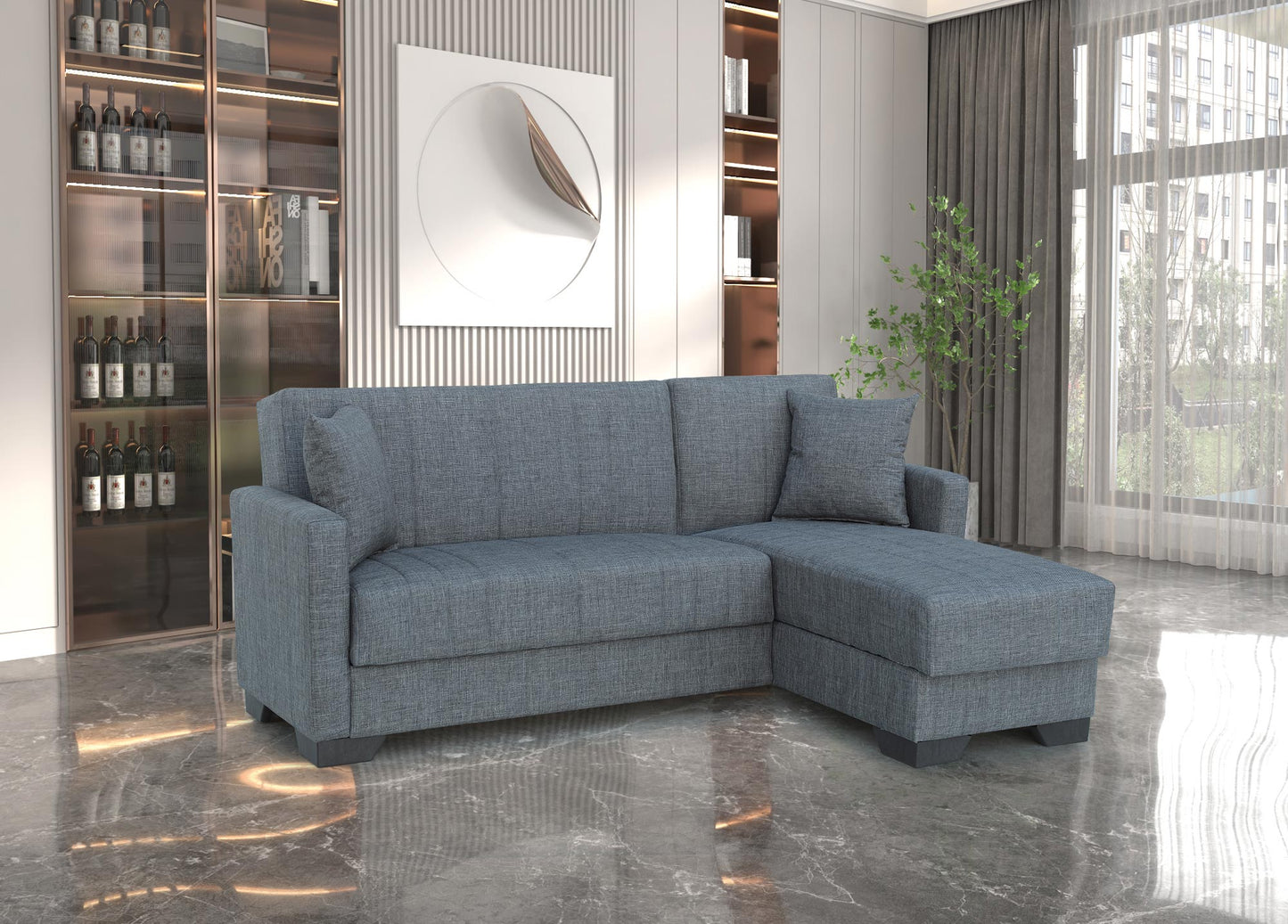 Sofá Cama Chaise Longue Clic Clac con Almacenamiento – Tapizado en Tela Gris – 3 Plazas Convertible – 215x84x60/170 cm – Estilo Moderno y Funcional - Buyqualia