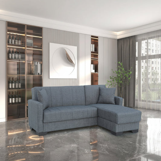 Sofá Cama Chaise Longue Clic Clac con Almacenamiento – Tapizado en Tela Gris – 3 Plazas Convertible – 215x84x60/170 cm – Estilo Moderno y Funcional - Buyqualia