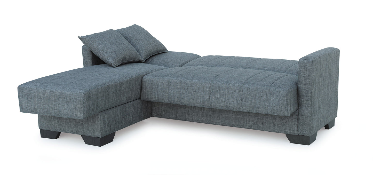Sofá Cama Chaise Longue Clic Clac con Almacenamiento – Tapizado en Tela Gris – 3 Plazas Convertible – 215x84x60/170 cm – Estilo Moderno y Funcional - Buyqualia