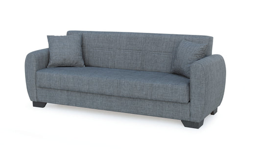 Sofá Cama Clic Clac 3 Plazas en Tela Gris – Diseño Redondeado y Elegante – 215x85x84 cm – Convertible y Confortable - Buyqualia